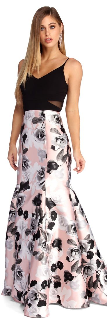 The Esme Formal Floral Trumpet Dress is a gorgeous pick as your 2023 prom dress or formal gown for wedding guest, spring bridesmaid, or army ball attire!