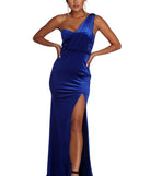 The Iris One Shoulder Draped Velvet Dress is a gorgeous pick as your 2023 prom dress or formal gown for wedding guest, spring bridesmaid, or army ball attire!