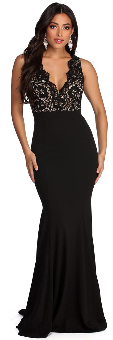 Marlee Formal Lace Mermaid Dress is a stunning choice for a bridesmaid dress or maid of honor dress, and to feel beautiful at Prom 2023, spring weddings, formals, & military balls!