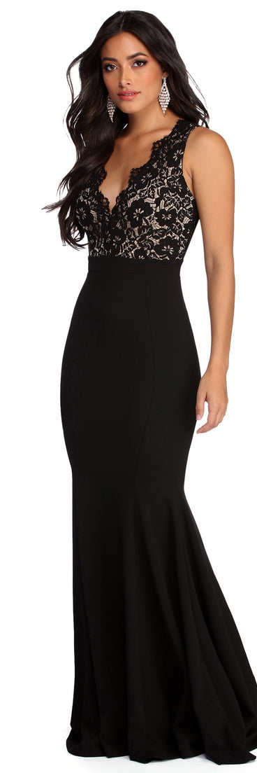 Marlee Formal Lace Mermaid Dress is a stunning choice for a bridesmaid dress or maid of honor dress, and to feel beautiful at Prom 2023, spring weddings, formals, & military balls!