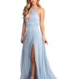 The Christina Lurex High Slit Dress is a gorgeous pick as your 2023 prom dress or formal gown for wedding guest, spring bridesmaid, or army ball attire!