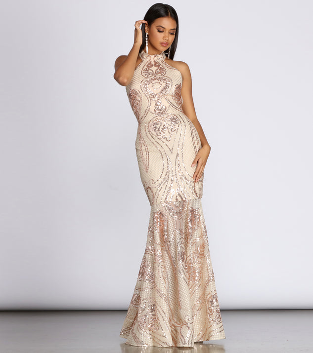 The Elora Sequin Evening Gown is a gorgeous pick as your 2023 prom dress or formal gown for wedding guest, spring bridesmaid, or army ball attire!