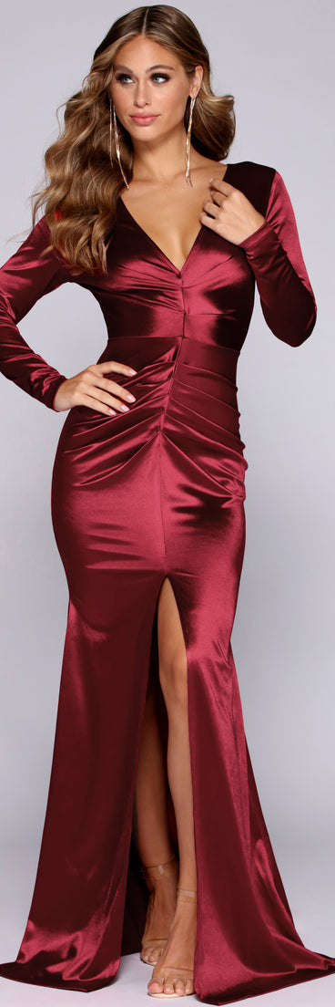 The Allison Satin Ruched Formal Dress is a gorgeous pick as your 2023 prom dress or formal gown for wedding guest, spring bridesmaid, or army ball attire!