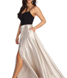 The Celine Formal Wrap Satin Dress is a gorgeous pick as your 2023 prom dress or formal gown for wedding guest, spring bridesmaid, or army ball attire!