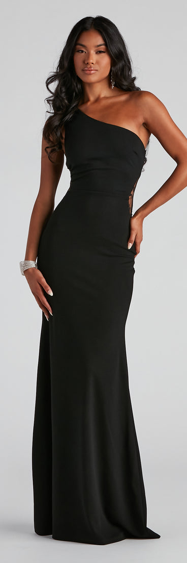 Mara Crepe One Shoulder Gown is a gorgeous pick as your 2024 prom dress or formal gown for wedding guests, spring bridesmaids, or army ball attire!