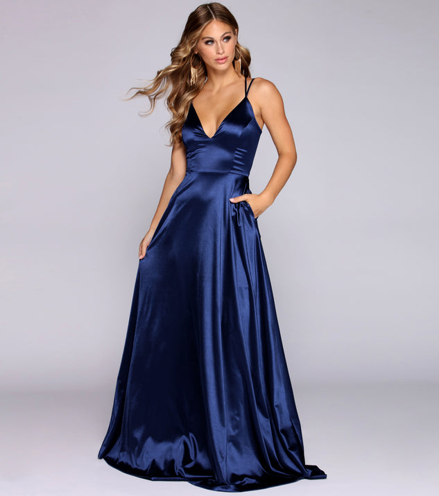 The Hailey Satin A-Line Formal Dress is a gorgeous pick as your 2023 prom dress or formal gown for wedding guest, spring bridesmaid, or army ball attire!