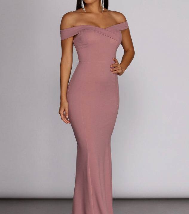 The Kelly Off The Shoulder Formal Dress is a gorgeous pick as your 2023 prom dress or formal gown for wedding guest, spring bridesmaid, or army ball attire!