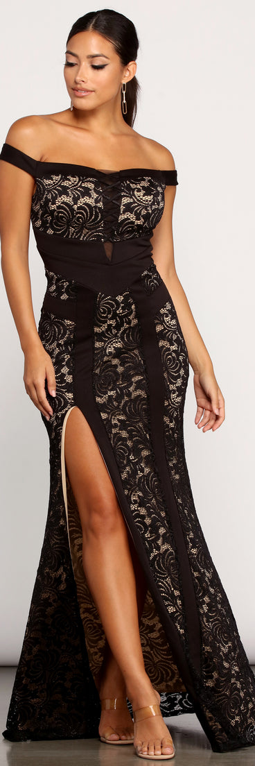 Taylor Formal Off The Shoulder Lace Dress creates the perfect summer wedding guest dress or cocktail party dresss with stylish details in the latest trends for 2023!