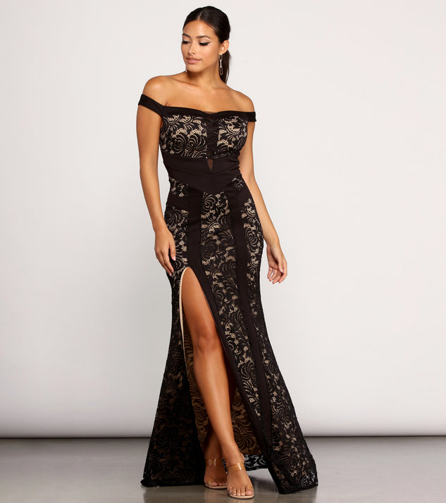 Taylor Formal Off The Shoulder Lace Dress creates the perfect summer wedding guest dress or cocktail party dresss with stylish details in the latest trends for 2023!