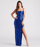 Samara Lace-Up High Slit Sequin Formal Dress provides a stylish summer wedding guest dress, the perfect dress for graduation, or a cocktail party look in the latest trends for 2024!