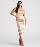Mollie Formal Satin Side Slit Long Dress creates the perfect summer wedding guest dress or cocktail party dresss with stylish details in the latest trends for 2023!