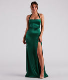 Kenia Formal Satin Halter Long Dress creates the perfect summer wedding guest dress or cocktail party dresss with stylish details in the latest trends for 2023!