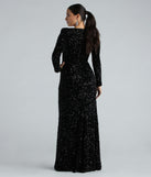 Trina Formal Velvet Sequin Long Sleeve A-Line Dress