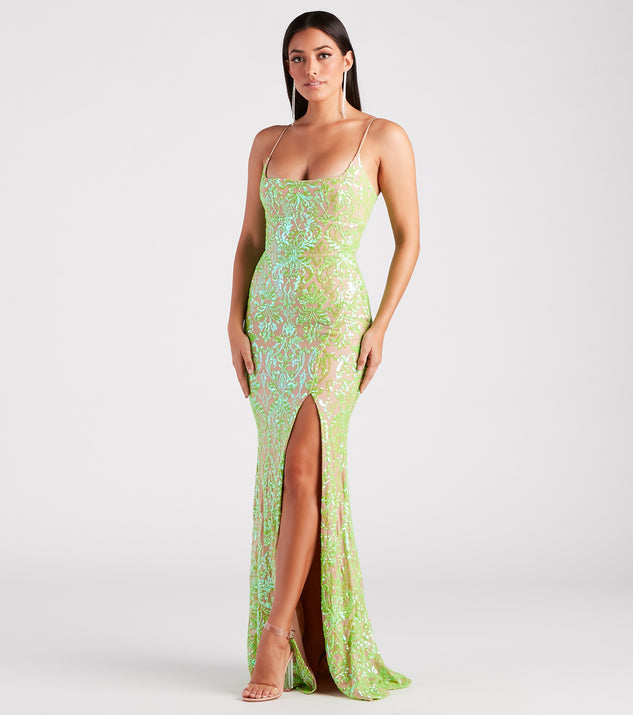 Brandy Formal Sequin Lace-Up Mermaid Dress creates the perfect summer wedding guest dress or cocktail party dresss with stylish details in the latest trends for 2023!