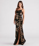 Kamryn Floral Sequin High Slit Formal Dress is a gorgeous pick as your 2024 prom dress or formal gown for wedding guests, spring bridesmaids, or army ball attire!
