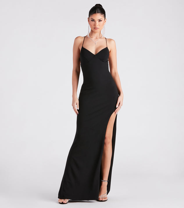 Esmerelda Formal Crepe Strappy Mermaid Dress provides a stylish spring wedding guest dress, the perfect dress for graduation, or a cocktail party look in the latest trends for 2024!