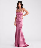 Cassie Formal Satin Lace-Up Mermaid Dress provides a stylish spring wedding guest dress, the perfect dress for graduation, or a cocktail party look in the latest trends for 2024!