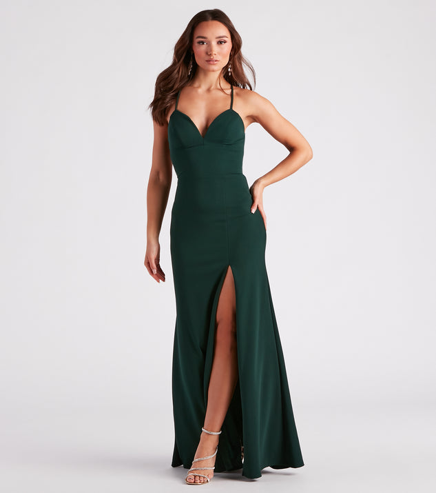 Aaliyah Formal Crepe Lace-Up Mermaid Dress provides a stylish spring wedding guest dress, the perfect dress for graduation, or a cocktail party look in the latest trends for 2024!