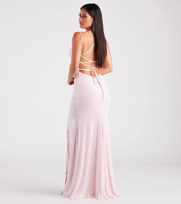 エムエメ check long mermaid dress mmeeme Saige Formal Sequin Lace-Up Mermaid Dress | Windsor