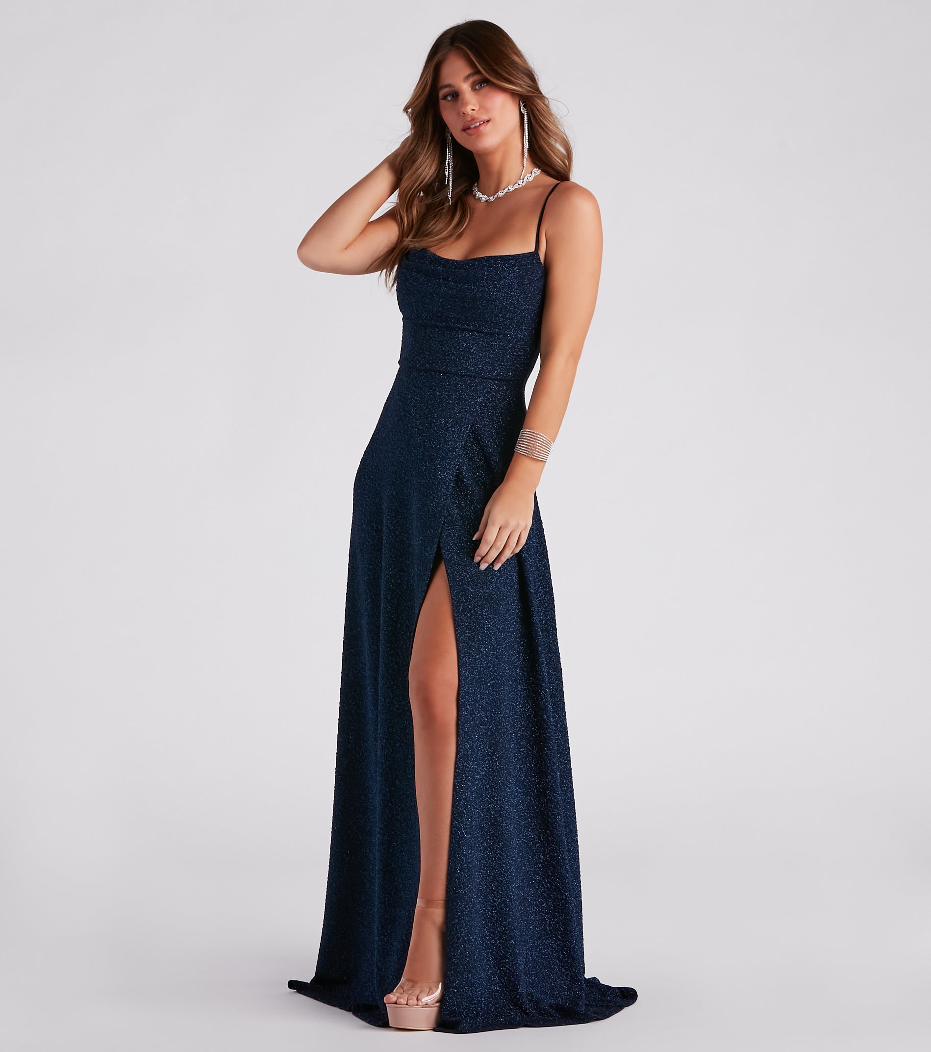 Stephanie Formal Glitter A-Line Dress & Windsor