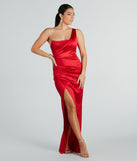 Isla Satin One-Shoulder Wrap Dress is a stunning choice for a bridesmaid dress or maid of honor dress, and to feel beautiful at Prom 2024, spring or summer weddings, formals, & military balls!