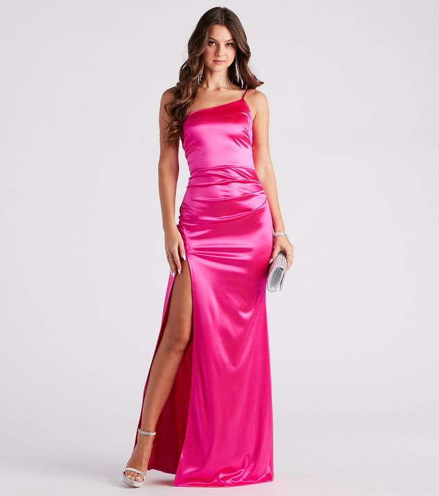 Aretha Formal Satin Mermaid  Pink Prom Dress is a gorgeous pick as your 2023 prom dress or formal gown for wedding guest, spring bridesmaid, or army ball attire!