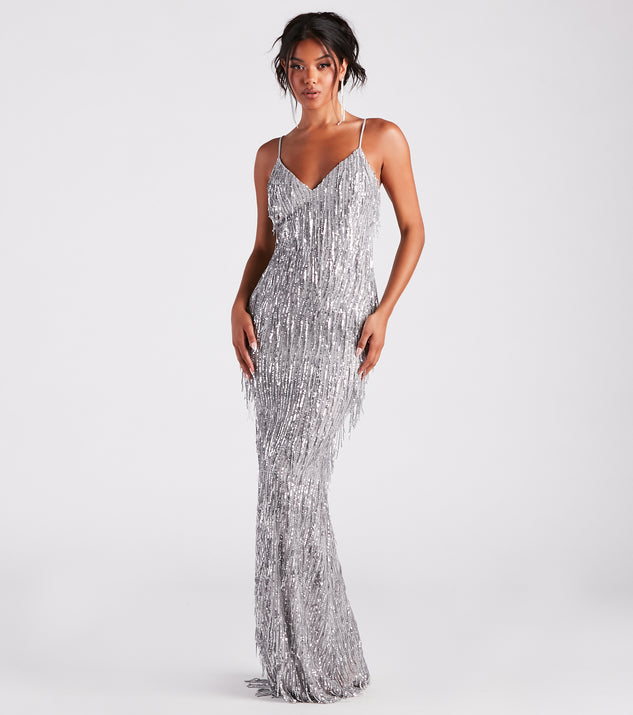Rebekah Formal Sequin Fringe Mermaid Dress provides a stylish spring wedding guest dress, the perfect dress for graduation, or a cocktail party look in the latest trends for 2024!