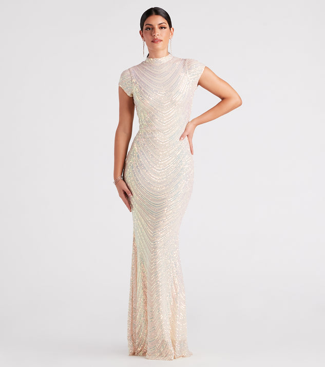 Justine Formal Sequin Mock Neck Mermaid Dress is a gorgeous pick as your 2024 prom dress or formal gown for wedding guests, spring bridesmaids, or army ball attire!