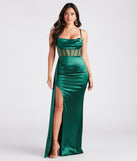 Fallon Satin Corset Side Sash Formal Dress creates the perfect summer wedding guest dress or cocktail party dresss with stylish details in the latest trends for 2023!