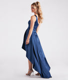 Sky Formal Satin High Low Dress is a gorgeous pick as your 2024 prom dress or formal gown for wedding guests, spring bridesmaids, or army ball attire!