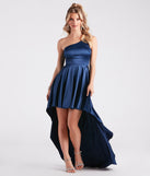 Sky Formal Satin High Low Dress is a gorgeous pick as your 2024 prom dress or formal gown for wedding guests, spring bridesmaids, or army ball attire!