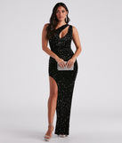 Hazel One-Shoulder Sequin Velvet Formal Dress is a gorgeous pick as your formal dress for wedding guests, fall bridesmaids, or military birthday ball attire!