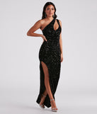 You'll feel stylish and confident in the Hazel One-Shoulder Sequin Velvet Formal Dress as your Winter Formal Dress to stand out at your dance or event.