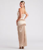 Serena High Slit Satin Formal Dress creates the perfect summer wedding guest dress or cocktail party dresss with stylish details in the latest trends for 2023!