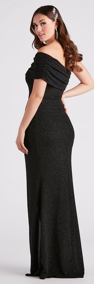 Victoria Formal Glitter Off Shoulder Dress creates the perfect summer wedding guest dress or cocktail party dresss with stylish details in the latest trends for 2023!