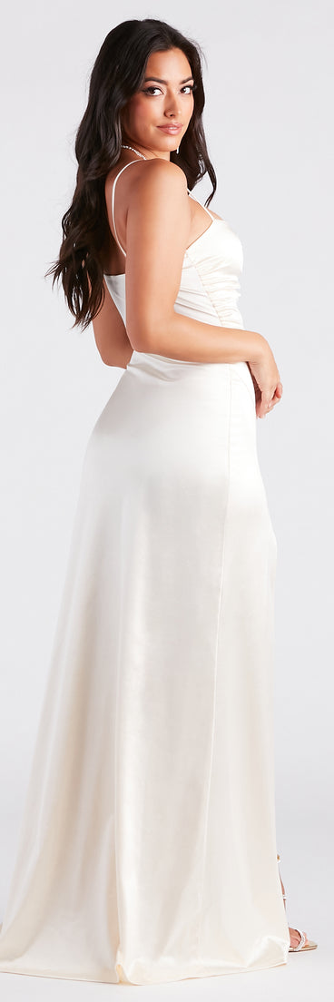 Amalia Formal Satin A-Line Slit Long Dress