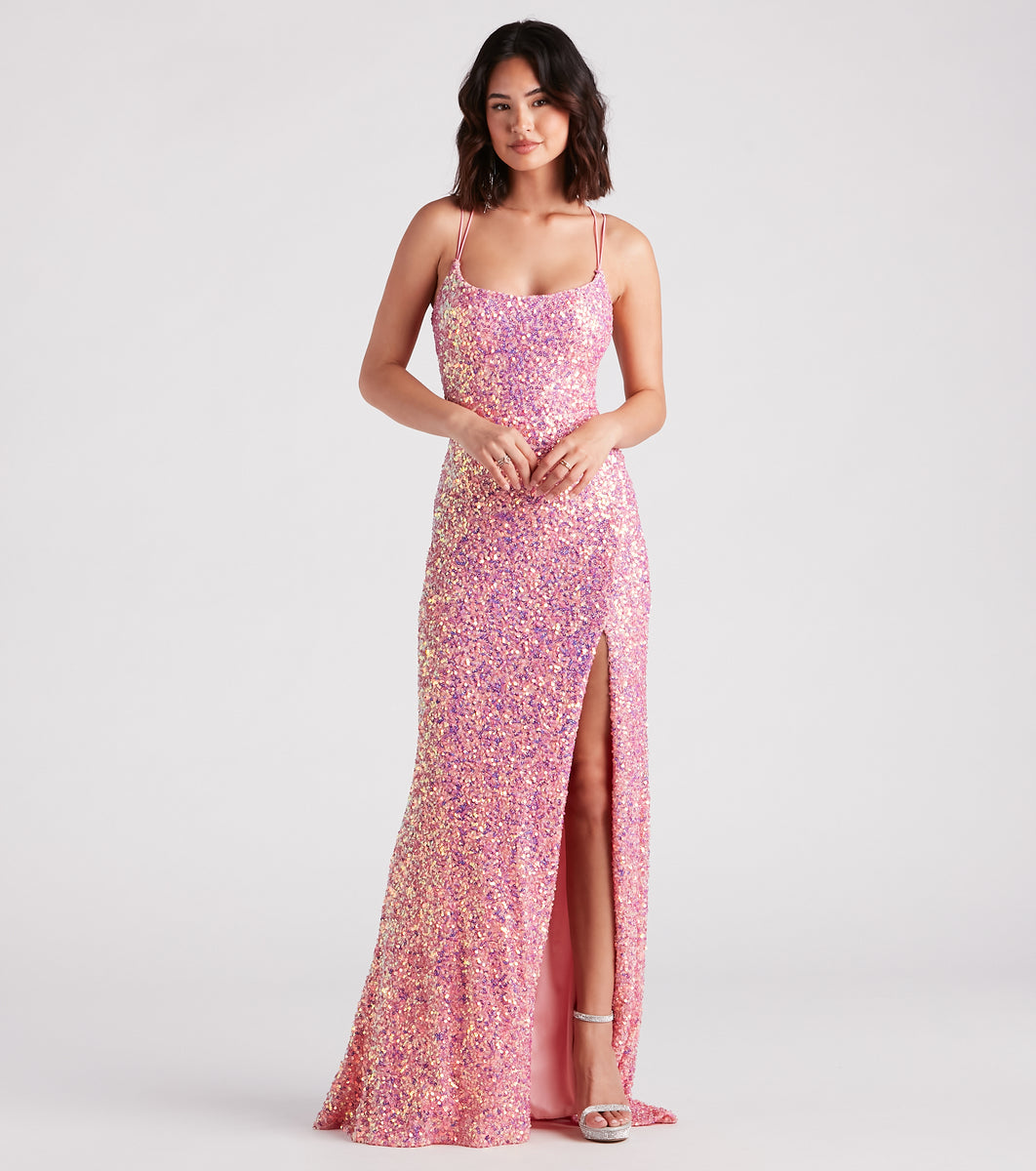 Emmeline Iridescent Sequin A-Line Formal Dress