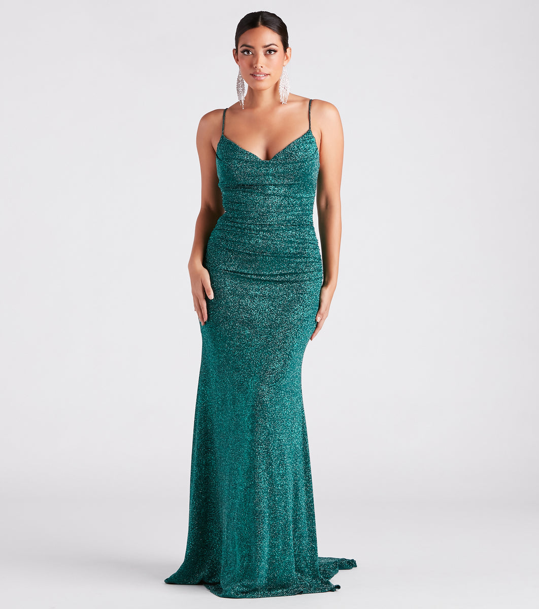 Tamora Formal Glitter Plunge Mermaid Dress & Windsor