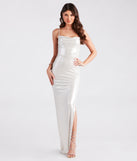 You'll be the best dressed in the Carmela Formal High Slit Glitter Dress as your summer formal dress with unique details from Windsor.