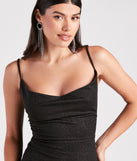 You'll be the best dressed in the Shelly High Slit Glitter Knit Formal Dress as your summer formal dress with unique details from Windsor.