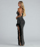 Sherry Formal Rhinestone Marabou Long Dress