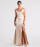 Kaylani Formal Satin Cowl Neck Long Dress creates the perfect summer wedding guest dress or cocktail party dresss with stylish details in the latest trends for 2023!