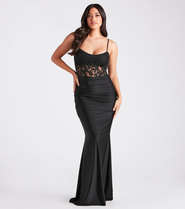 Yasmine Formal Lace Corset Mermaid Dress is a gorgeous pick as your 2024 prom dress or formal gown for wedding guests, spring bridesmaids, or army ball attire!