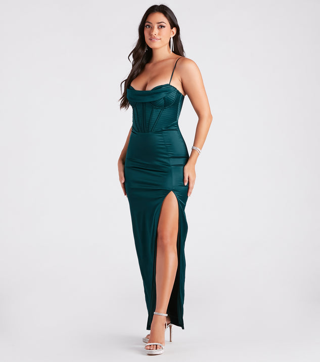 Blaire Formal Satin Corset Slim Long Dress creates the perfect summer wedding guest dress or cocktail party dresss with stylish details in the latest trends for 2023!