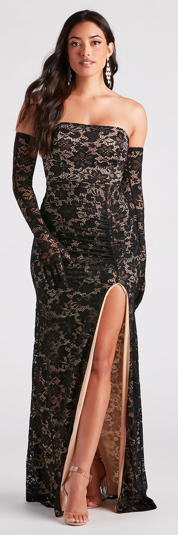 Alison Formal Lace Dress And Gloves Set creates the perfect summer wedding guest dress or cocktail party dresss with stylish details in the latest trends for 2023!