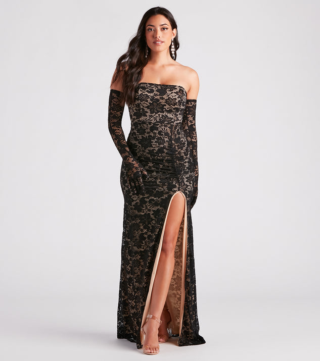 Alison Formal Lace Dress And Gloves Set creates the perfect summer wedding guest dress or cocktail party dresss with stylish details in the latest trends for 2023!