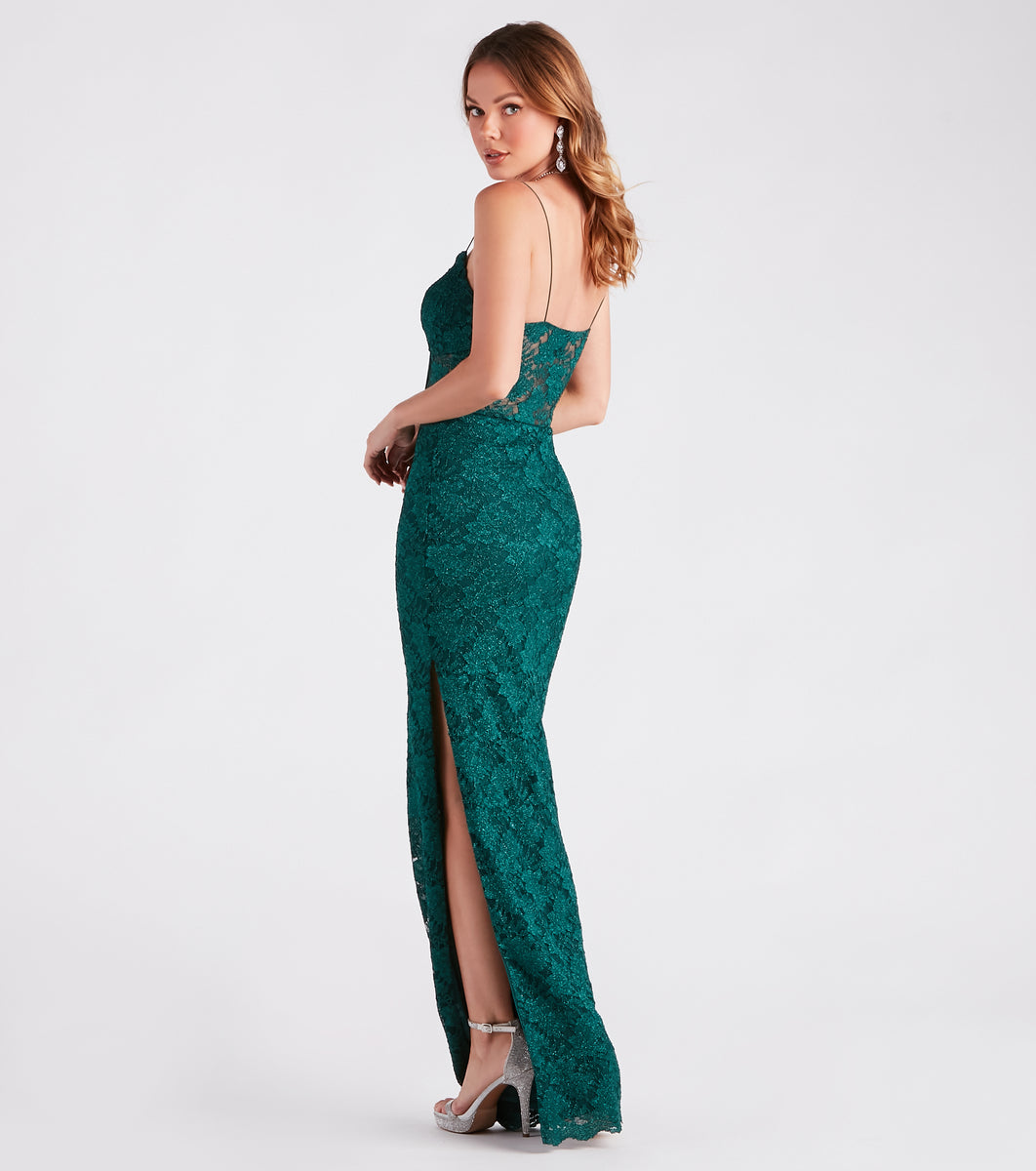 Adelaide Formal Glitter Lace Slit Long Dress & Windsor