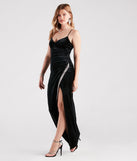 Dina Formal Velvet Rhinestone Slit Dress is a gorgeous pick as your summer formal dress for wedding guests, bridesmaids, or military birthday ball attire!