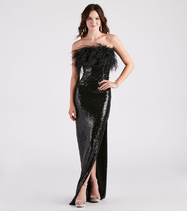 Zuri Formal Sequin Feather Mermaid Dress is a gorgeous pick as your 2024 prom dress or formal gown for wedding guests, spring bridesmaids, or army ball attire!