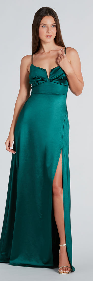 Darla Formal Satin A-Line Long Dress is a gorgeous pick as your summer formal dress for wedding guests, bridesmaids, or military birthday ball attire!